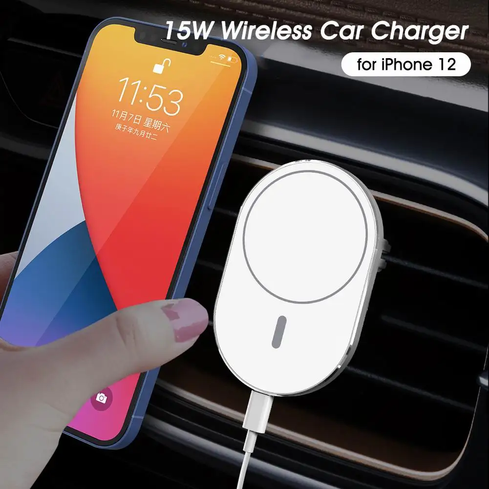 Magnetic Car phone holder Wireless Charger Mount 15W Car Stand with Firm Safe Charging Case mobile support for iPhone 12 Series
Magnetic Car phone holder Wireless Charger Mount 15W Car Stand with Firm Safe Charging Case mobile support for iPhone 12 Series