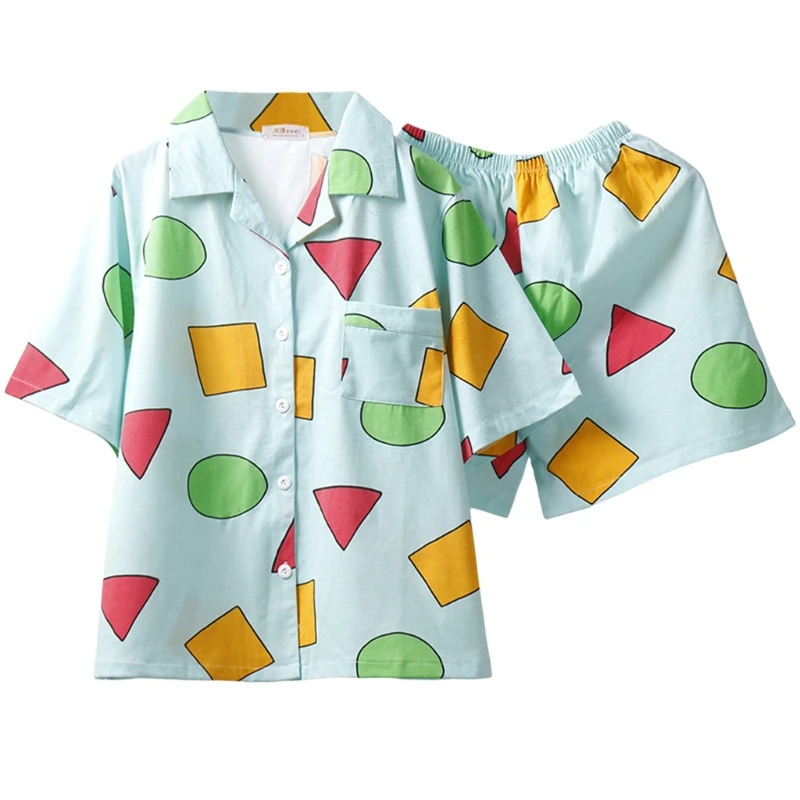Women Summer 2 Piece Pajamas Set Short Sleeve Button Down Sleepwear Colorful Geometry Pattern Loose Nightwear Home L41B
Women Summer 2 Piece Pajamas Set Short Sleeve Button Down Sleepwear Colorful Geometry Pattern Loose Nightwear Home L41B