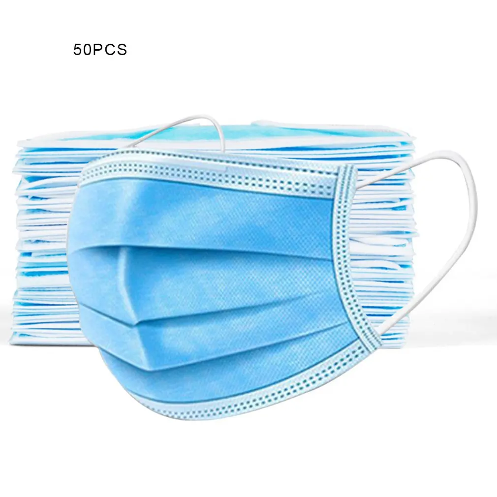 

50PCS Civil Three-Layer Protective Disposable Mask Melt Blown Cloth Dustproof Breathable Mask Daily Protective Mask