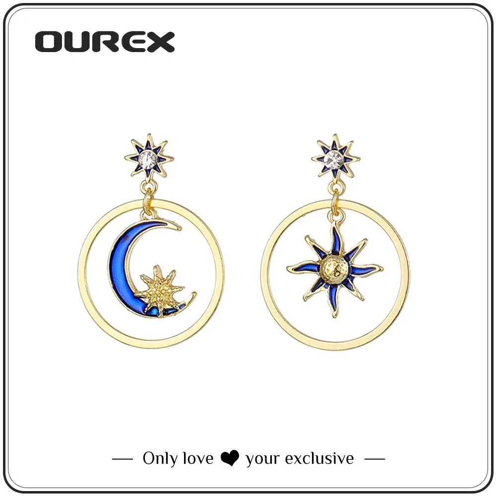OUREX 2021 New Fashion Asymmetry Moon Sun Rhinestone Drop Earrings Simple Design Earings for Women Party Jewelry Wholesale
OUREX 2021 New Fashion Asymmetry Moon Sun Rhinestone Drop Earrings Simple Design Earings for Women Party Jewelry Wholesale