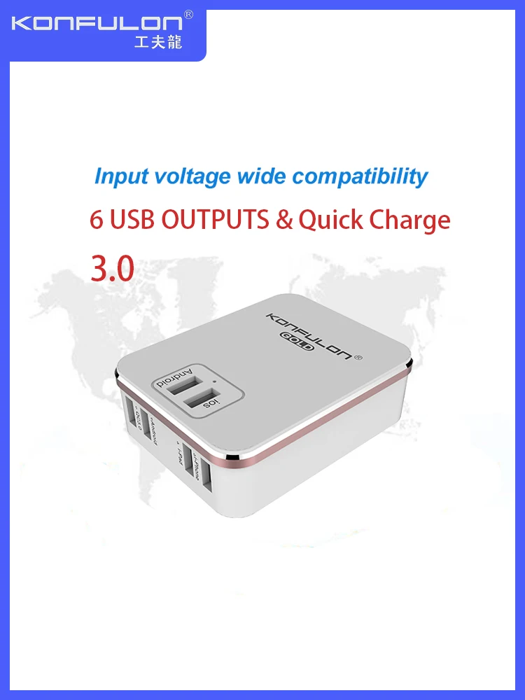 6USB выходы мобильный телефон зарядное устройство 30 Вт Быстрая зарядка QC3.0