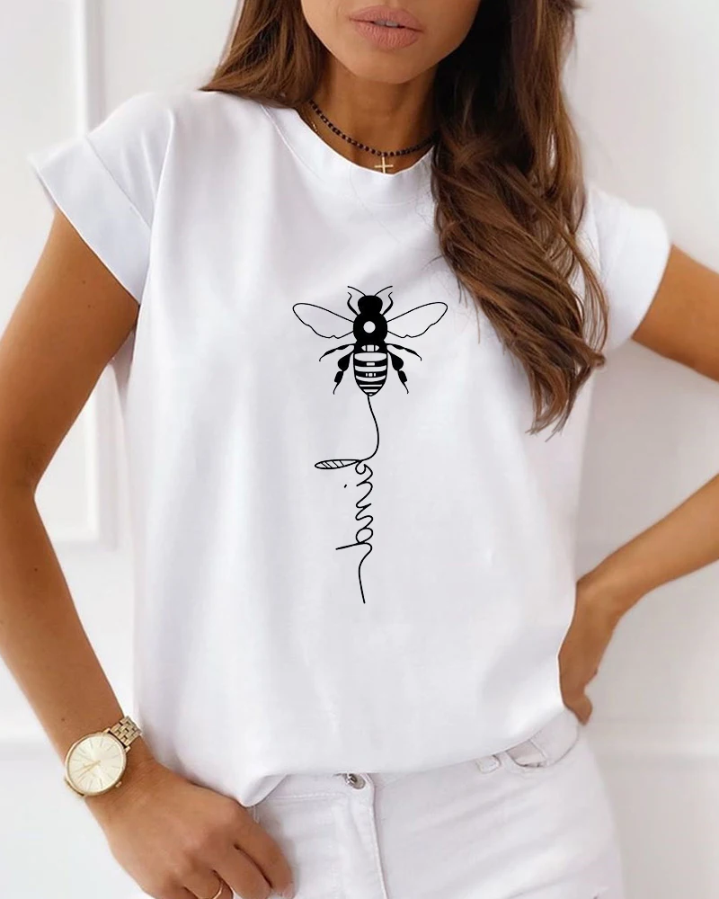 Women Summer Elegant Bee Print Short Sleeve Casual T-shirt 
Women Summer Elegant Bee Print Short Sleeve Casual T-shirt