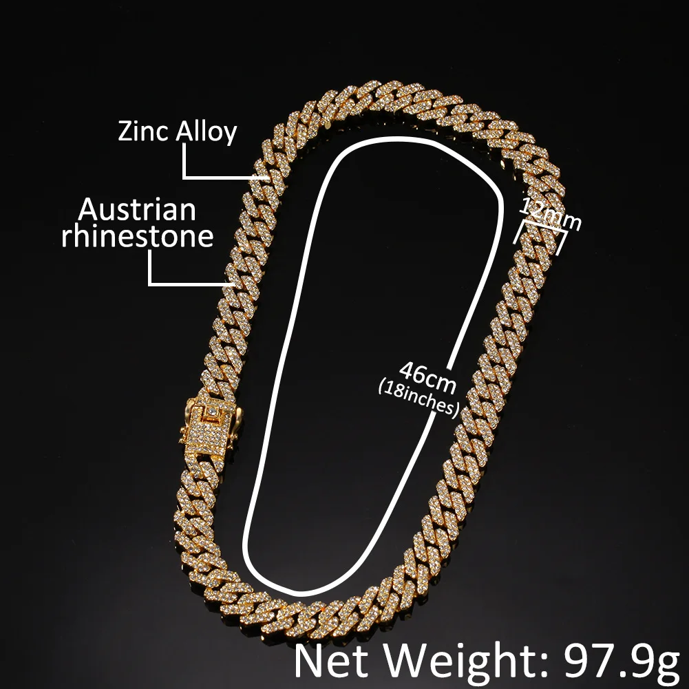 Hip Hop Rhinestones Necklace Paved Bling Iced Out Square Cuban Link Chain Chokers for Men Rapper Jewelry Gold Color 20 24in 12mm
Hip Hop Rhinestones Necklace Paved Bling Iced Out Square Cuban Link Chain Chokers for Men Rapper Jewelry Gold Color 20 24in 12mm