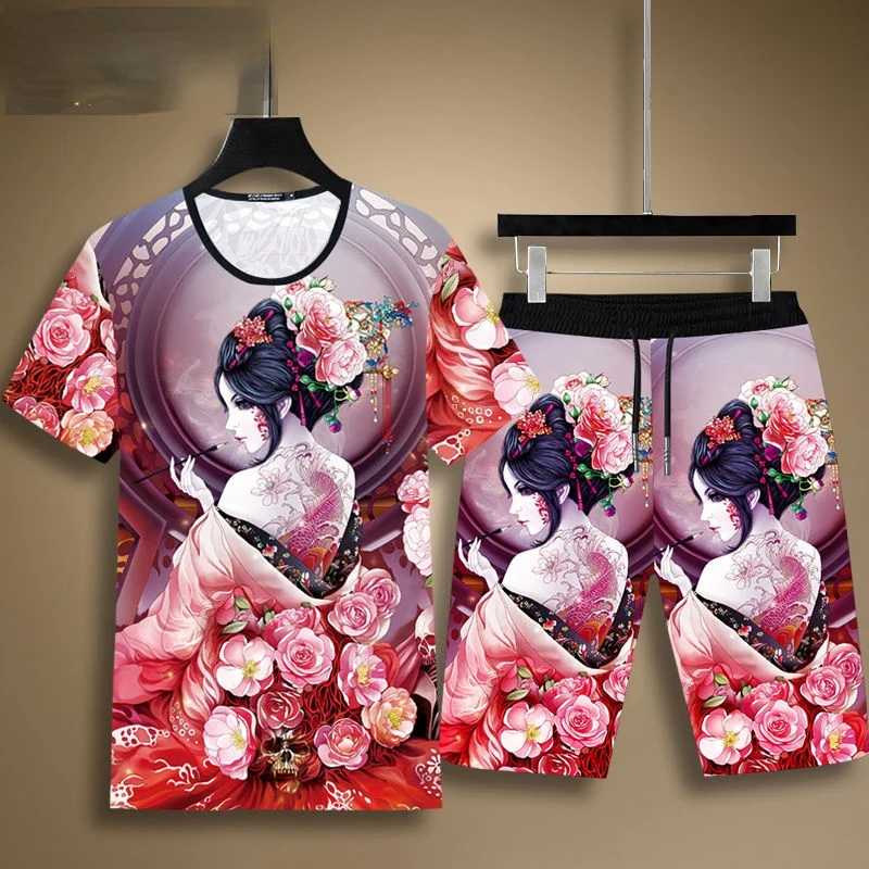 Men's Suit Sports Tracksuit Printed Ice Silk Slim Fit T-shirt Flower Tops + Knee Length Shorts 2 Two Piece Set Summer Clothing
Men's Suit Sports Tracksuit Printed Ice Silk Slim Fit T-shirt Flower Tops + Knee Length Shorts 2 Two Piece Set Summer Clothing
