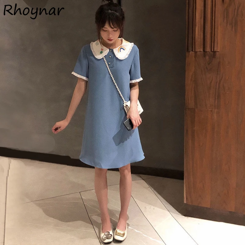 Short Sleeve Dress Women Summer Kawaii New Fashion Students Tender Embroidery Ulzzang Simple Peter-pan-collar Chic Leisure Daily
Short Sleeve Dress Women Summer Kawaii New Fashion Students Tender Embroidery Ulzzang Simple Peter-pan-collar Chic Leisure Daily
