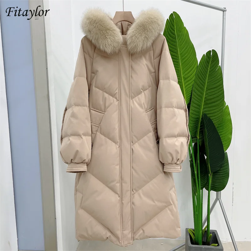 FTLZZ Winter Large Real Fur Collar Feather Long Jacket Women Straight Down Coat Casual Loose Parker Fashion Warm Thick Outwear
FTLZZ Winter Large Real Fur Collar Feather Long Jacket Women Straight Down Coat Casual Loose Parker Fashion Warm Thick Outwear