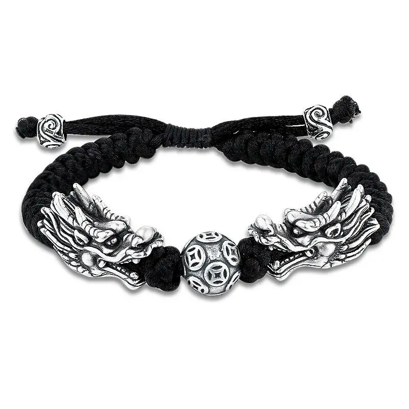 Pure 925 Sterling Silver Bracelet Wealth Dragon with Coin Bead Black Knitted Bracelet for Unisex
Pure 925 Sterling Silver Bracelet Wealth Dragon with Coin Bead Black Knitted Bracelet for Unisex