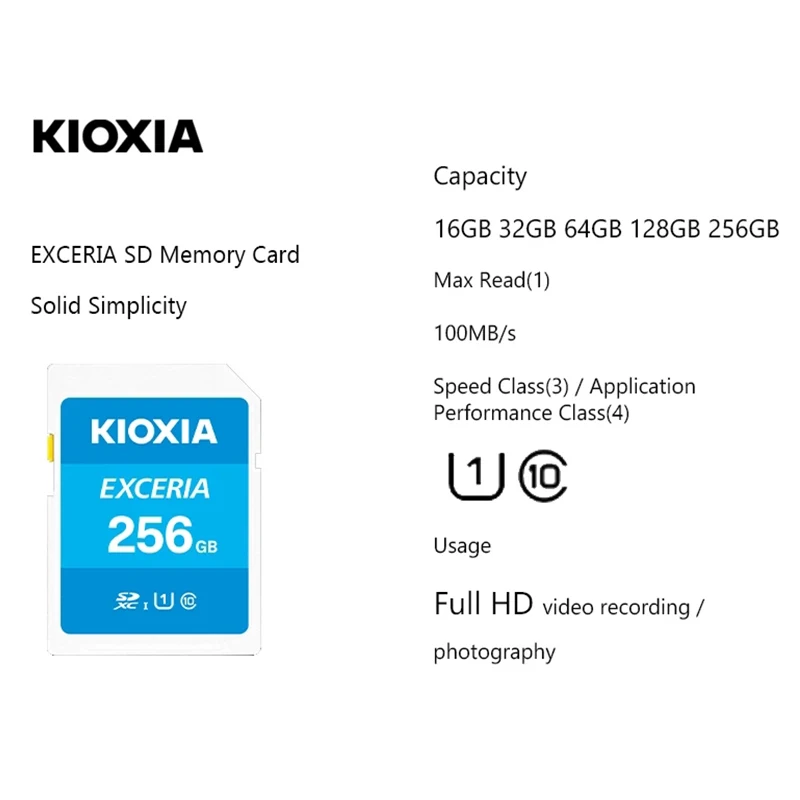 

(Formerly Toshiba) Kioxia 256GB/128GB/64GB/32GB/16GB Exceria SD Memory Card SDXC UHS-I U1 Class 10 Read 100MB/s SD card