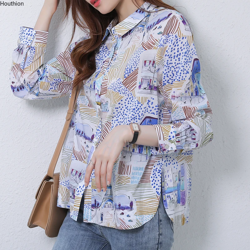 Silk Women's Blouse Print Polo Girl's Shirt Fashion Loose Casual Summer Plus Size Long Sleeve Top Chiffon Lady Blusas Houthion
Silk Women's Blouse Print Polo Girl's Shirt Fashion Loose Casual Summer Plus Size Long Sleeve Top Chiffon Lady Blusas Houthion