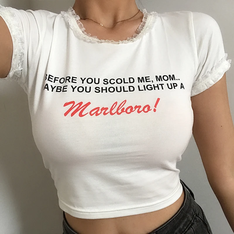 Women Slim Crop Top, Adults Casual Letter Pattern Lace Trim Short Sleeve Round Neck T-shirt
Women Slim Crop Top, Adults Casual Letter Pattern Lace Trim Short Sleeve Round Neck T-shirt