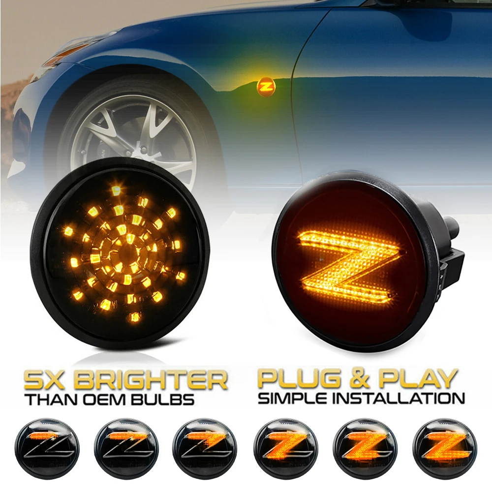 

2Pcs Dynamic Amber Side Marker Turn Signal Sequential Blinker Car Leds Lights For Nissan 370Z (Z34) Coupe NISMO Roadster 09-20