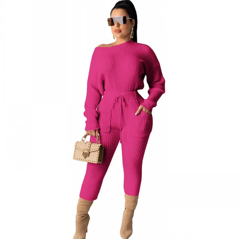 Knitted Ribbed 2 Piece Set Sweater Women Sexy Slash Neck Tops And Pocket Pants Suit Autumn New Solid Elegant Office Lday Outfits
Knitted Ribbed 2 Piece Set Sweater Women Sexy Slash Neck Tops And Pocket Pants Suit Autumn New Solid Elegant Office Lday Outfits
