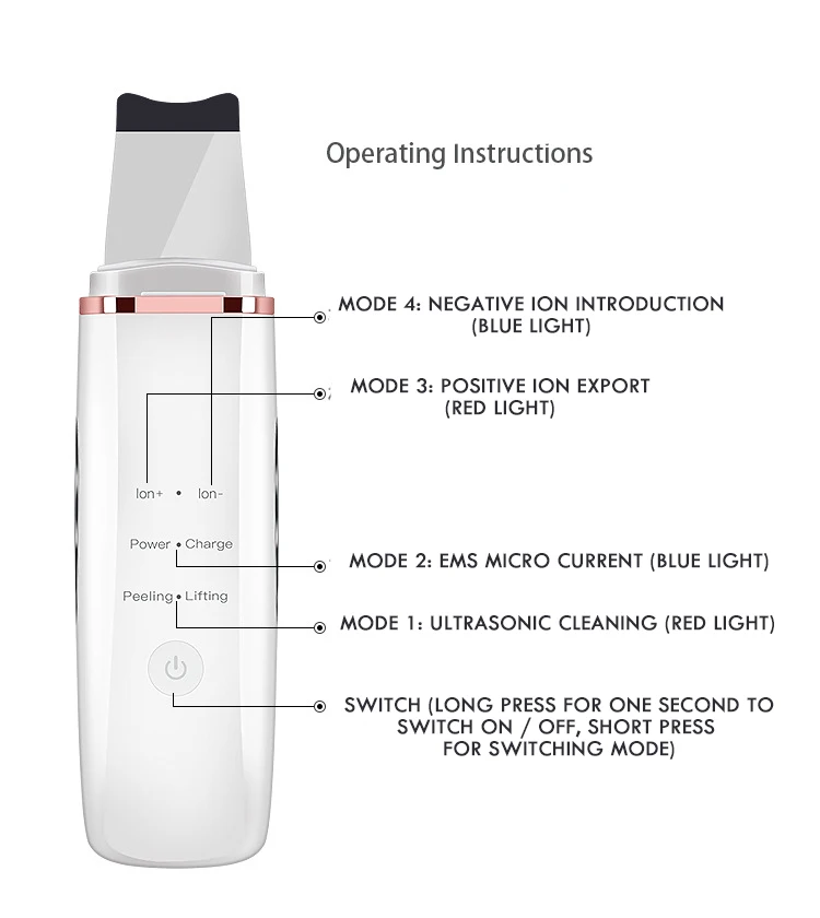 Phototherapy Skn Ultrasonic Face Cleaner Skin Scrubber Ultrasound Vibration Massager Peeling Clean Tone Lift | Красота и здоровье