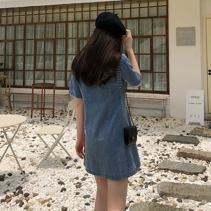 Spring and Summer 2021 New Korean Style Retro Temperament Wild Slimming Single-Breasted Short Sleeve Denim Dress Women's Short 
Spring and Summer 2021 New Korean Style Retro Temperament Wild Slimming Single-Breasted Short Sleeve Denim Dress Women's Short