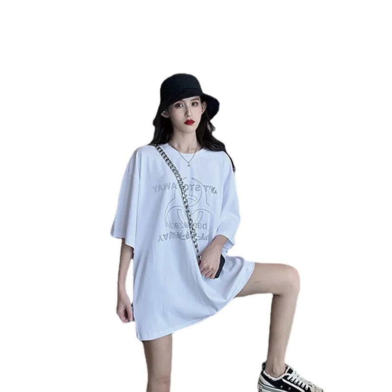 2021 Summer Women T Shirt Fashion Casual O Neck Long T Shirt Loose Solid Letter Print Reflective Oversized Women's Top
2021 Summer Women T Shirt Fashion Casual O Neck Long T Shirt Loose Solid Letter Print Reflective Oversized Women's Top