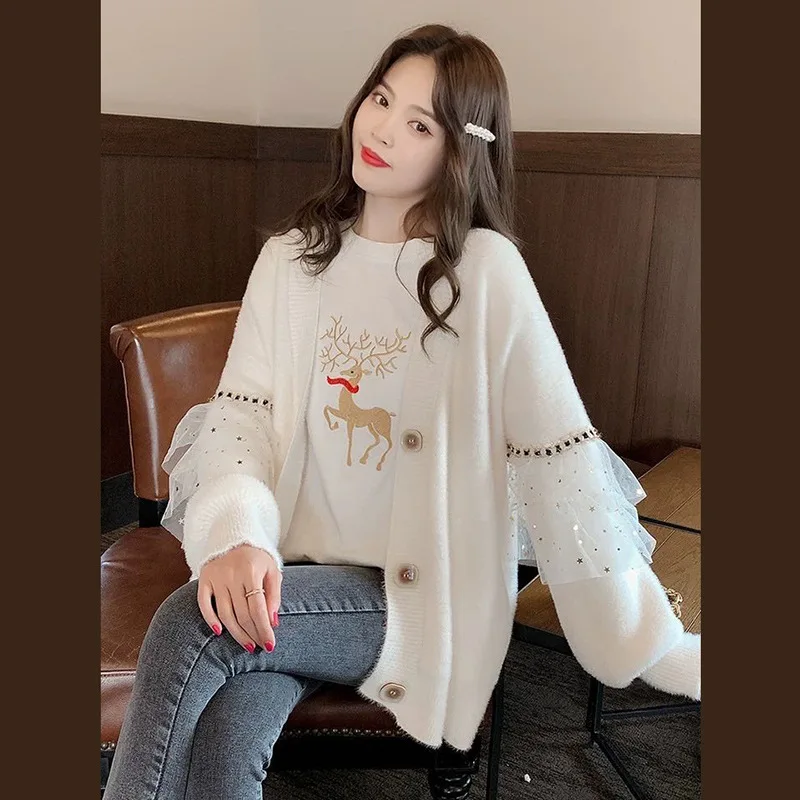 Fashion Women's cloth Loose Large Size Mink Sweater Coat Fairy White Knitted Fabric Cardigan for Women Autumn New style
Fashion Women's cloth Loose Large Size Mink Sweater Coat Fairy White Knitted Fabric Cardigan for Women Autumn New style