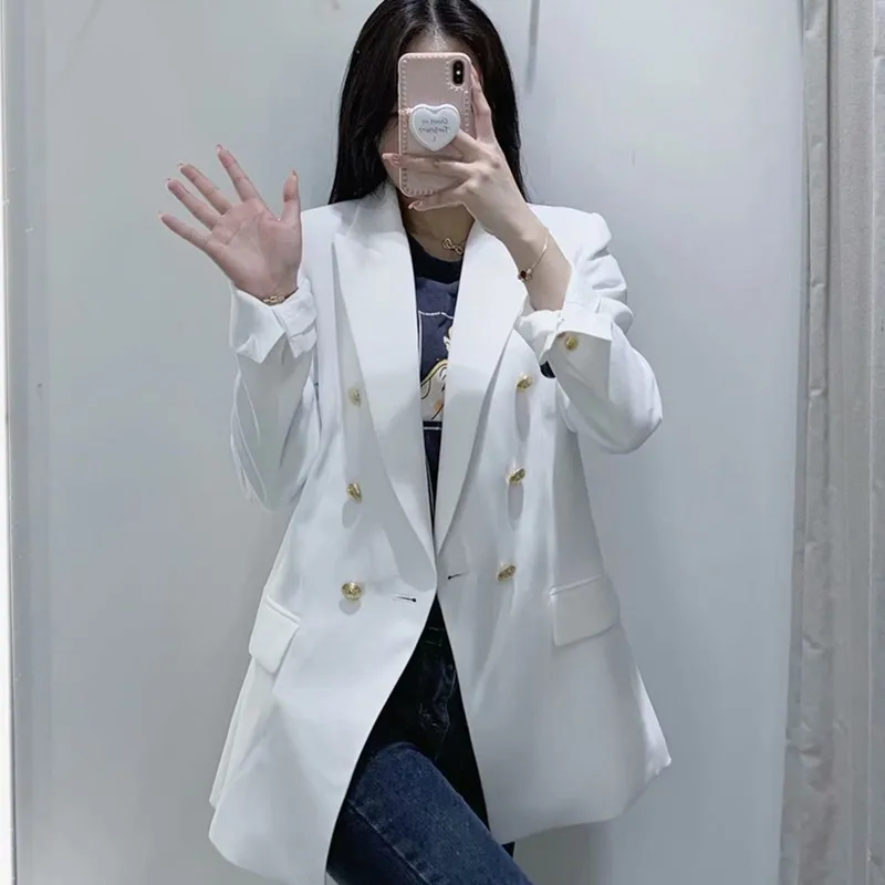 Women 2021 Fashion With Metal Buttons Blazers Coat Vintage Long Sleeve Back Vents Female Outerwear Chic Tops
Women 2021 Fashion With Metal Buttons Blazers Coat Vintage Long Sleeve Back Vents Female Outerwear Chic Tops