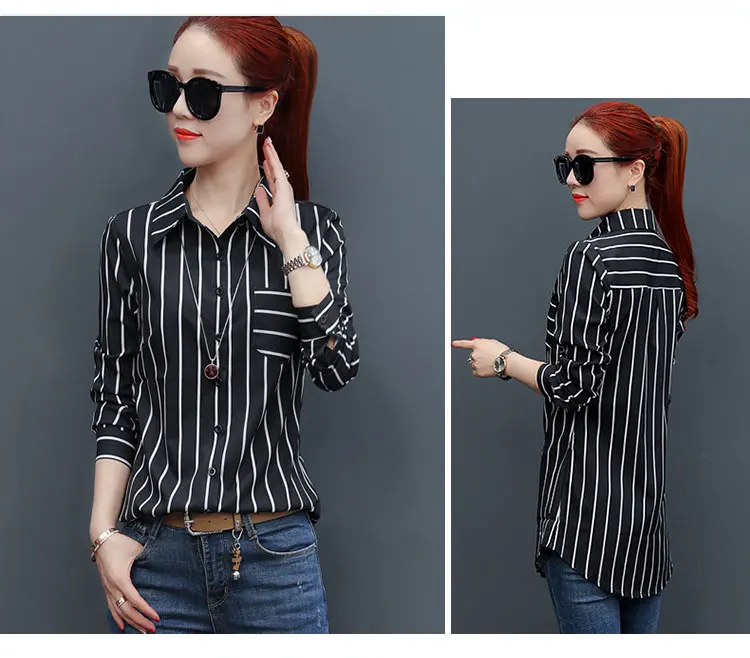 Women's Blouse Long Sleeve Tops Polo Shirt Stripe Printing Chiffon Top Fashion Casual Shirts Summer Korean New 10120
Women's Blouse Long Sleeve Tops Polo Shirt Stripe Printing Chiffon Top Fashion Casual Shirts Summer Korean New 10120