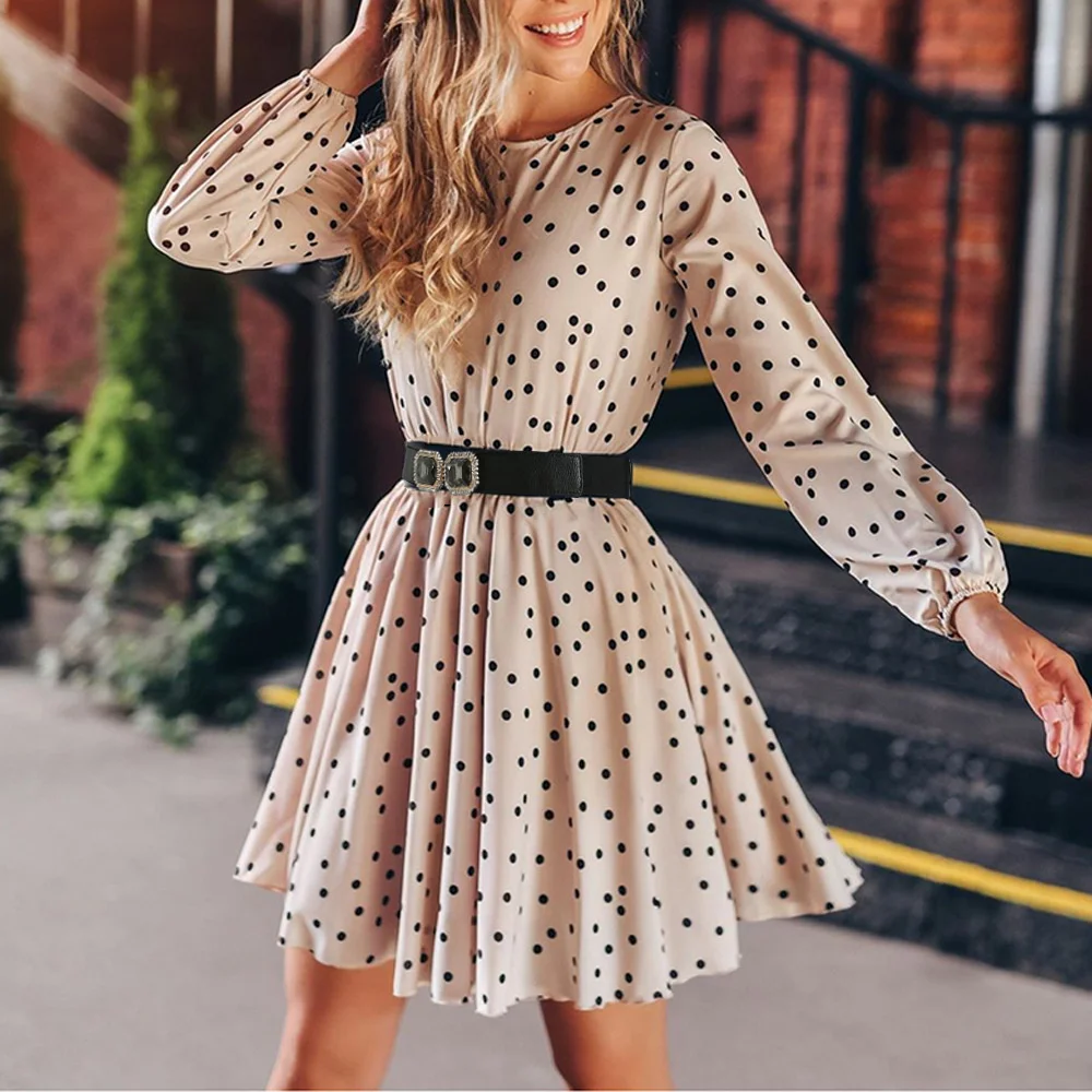 Khaki Polka Dot Printing Women Dress with Belt 2021 A-Line O-Neck Mini Office Robe Femme Summer Maxi Casual Women's Vestiods
Khaki Polka Dot Printing Women Dress with Belt 2021 A-Line O-Neck Mini Office Robe Femme Summer Maxi Casual Women's Vestiods