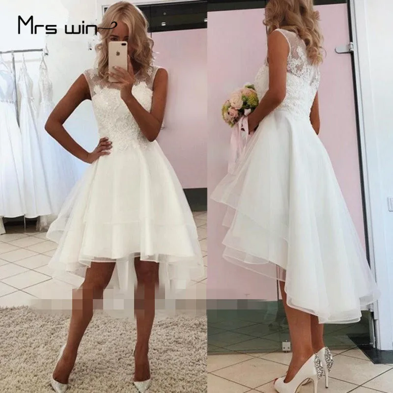 Mrs win Wedding Dress O-neck Lace Beach Wedding Dresses High Low Length Vestido De Noiva Tea Length Wedding Gowns HR037
Mrs win Wedding Dress O-neck Lace Beach Wedding Dresses High Low Length Vestido De Noiva Tea Length Wedding Gowns HR037