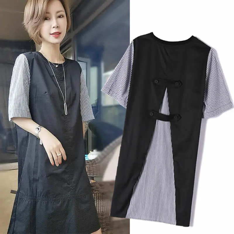 Large Size For Summer Women's Dress O-Neck Short Sleeve A-Line Women's Dress Striped Patchwork Ladies Skirt SS3300
Large Size For Summer Women's Dress O-Neck Short Sleeve A-Line Women's Dress Striped Patchwork Ladies Skirt SS3300