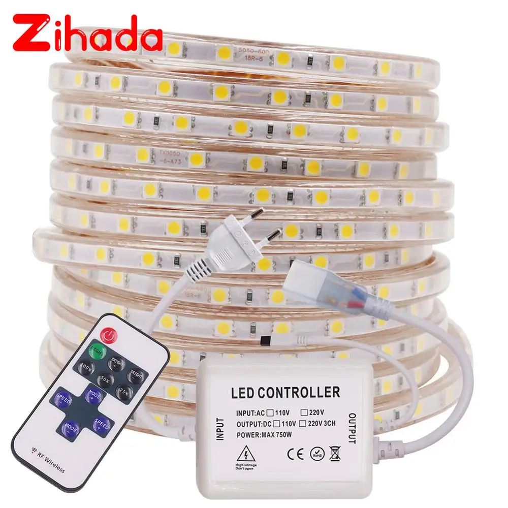 110V 220V LED Strip Light Flexible Light 5050 60leds/m Outdoor Waterproof Led Tape with 750W Controller EU/UK/US Power Plug
110V 220V LED Strip Light Flexible Light 5050 60leds/m Outdoor Waterproof Led Tape with 750W Controller EU/UK/US Power Plug