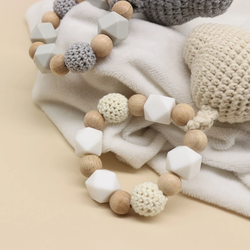 Baby Beech Wooden Silicone Beads Bracelet Rattle Crochet Clouds Teether Infants Teething Soother Molar Toys Shower Gifts
Baby Beech Wooden Silicone Beads Bracelet Rattle Crochet Clouds Teether Infants Teething Soother Molar Toys Shower Gifts