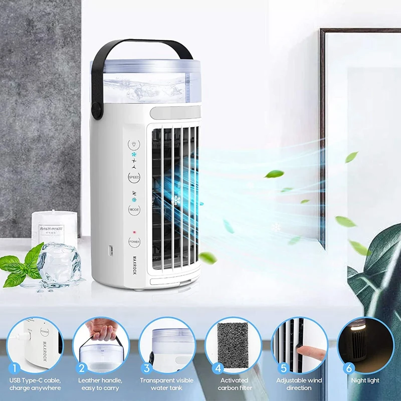 Personal Air Conditioner, Mini Portable Evaporative Air Cooler Desk Fan 7 Colors LED Light Humidifier for Home Outdoor
Personal Air Conditioner, Mini Portable Evaporative Air Cooler Desk Fan 7 Colors LED Light Humidifier for Home Outdoor
