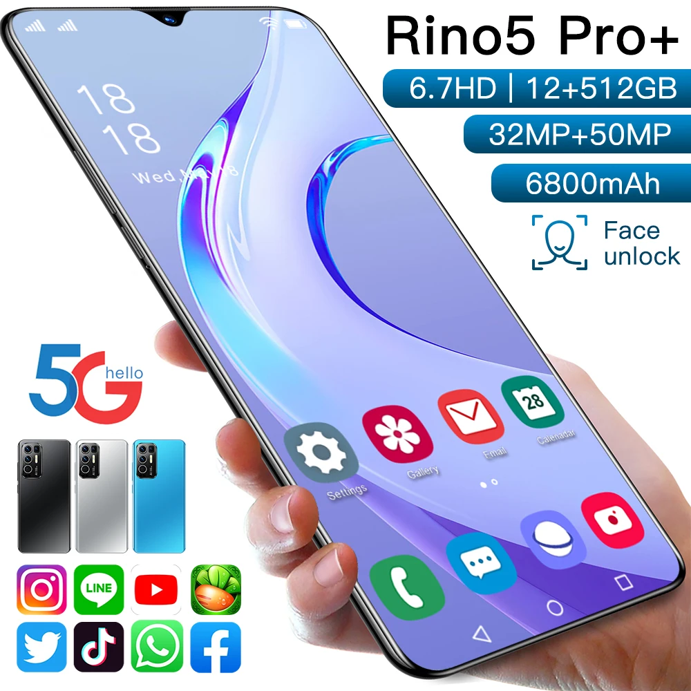 Rino5 Pro+ Smart phones New 2021 6.7 Inch 16+512GB Face Fingerprint Unlock 32+50MP 10 Core 6800 mAh Andriod Cellphone MTK6889
Rino5 Pro+ Smart phones New 2021 6.7 Inch 16+512GB Face Fingerprint Unlock 32+50MP 10 Core 6800 mAh Andriod Cellphone MTK6889