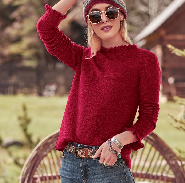 2021 New Fashion Women Autumn Loose Solid Color Ruffled Crew Neck Long Sleeve Simple Candy-colored Plush Pullover Sweater Top
2021 New Fashion Women Autumn Loose Solid Color Ruffled Crew Neck Long Sleeve Simple Candy-colored Plush Pullover Sweater Top