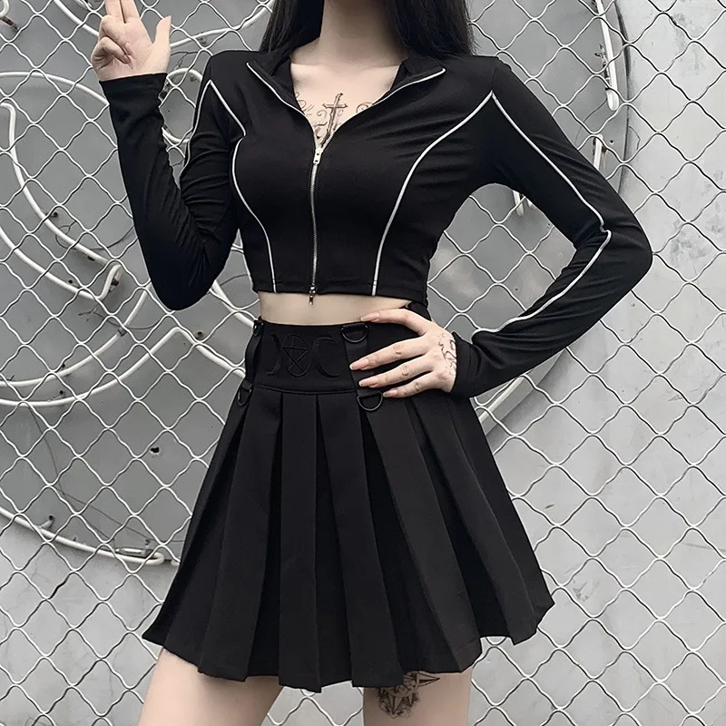 GOTH GIRL Streetwear Punk T-shirt Women Long Sleeve Reflective Patchwork Slim Short Top Tees Fashion Dark Gothic T-shirt Female
GOTH GIRL Streetwear Punk T-shirt Women Long Sleeve Reflective Patchwork Slim Short Top Tees Fashion Dark Gothic T-shirt Female