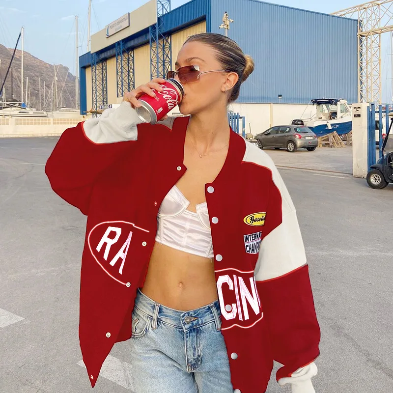 Stylish Casual Button Baseball Hip Hop Jacket Women Long Sleeve Single Breasted Sporty Personality Women Patchwork Streets Coat
Stylish Casual Button Baseball Hip Hop Jacket Women Long Sleeve Single Breasted Sporty Personality Women Patchwork Streets Coat