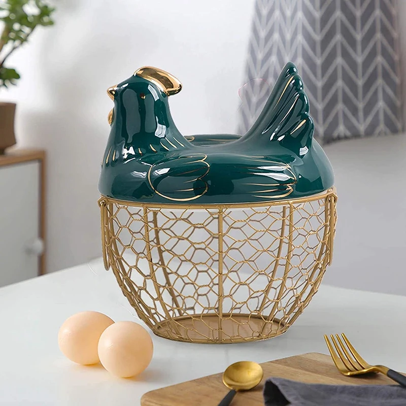 Egg Storage Basket Metal Wire Fruit Basket with Chicken Shape Lid Ceramic Egg Holder Storage Holds 30 Eggs
Egg Storage Basket Metal Wire Fruit Basket with Chicken Shape Lid Ceramic Egg Holder Storage Holds 30 Eggs