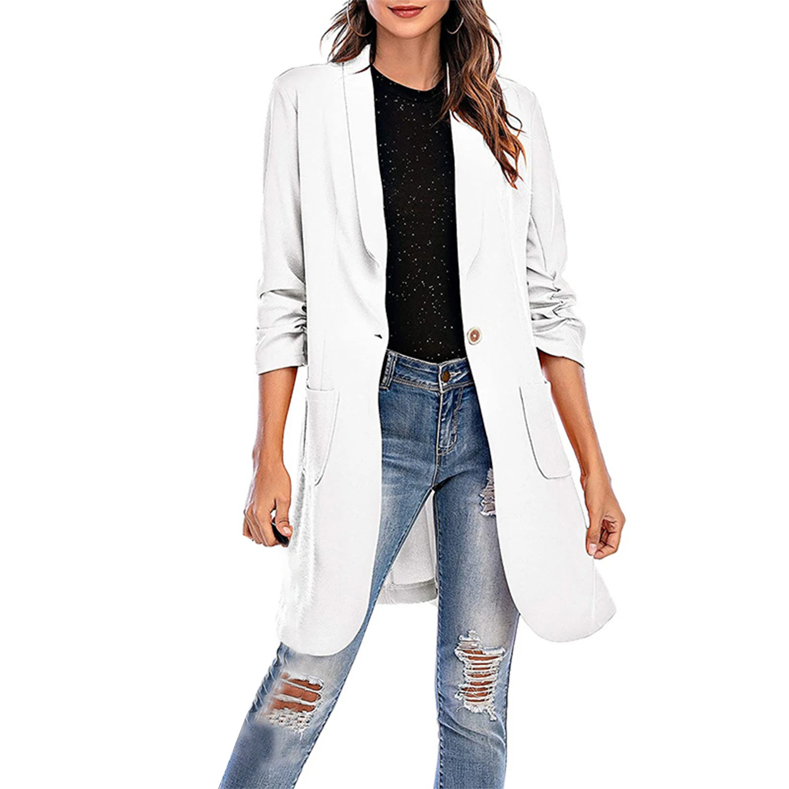 Breathable Ladies Suit Coat Autumn Girls Solid Color Three Quarter Sleeve Lapel Jacket Single Button Pocket Outwear
Breathable Ladies Suit Coat Autumn Girls Solid Color Three Quarter Sleeve Lapel Jacket Single Button Pocket Outwear