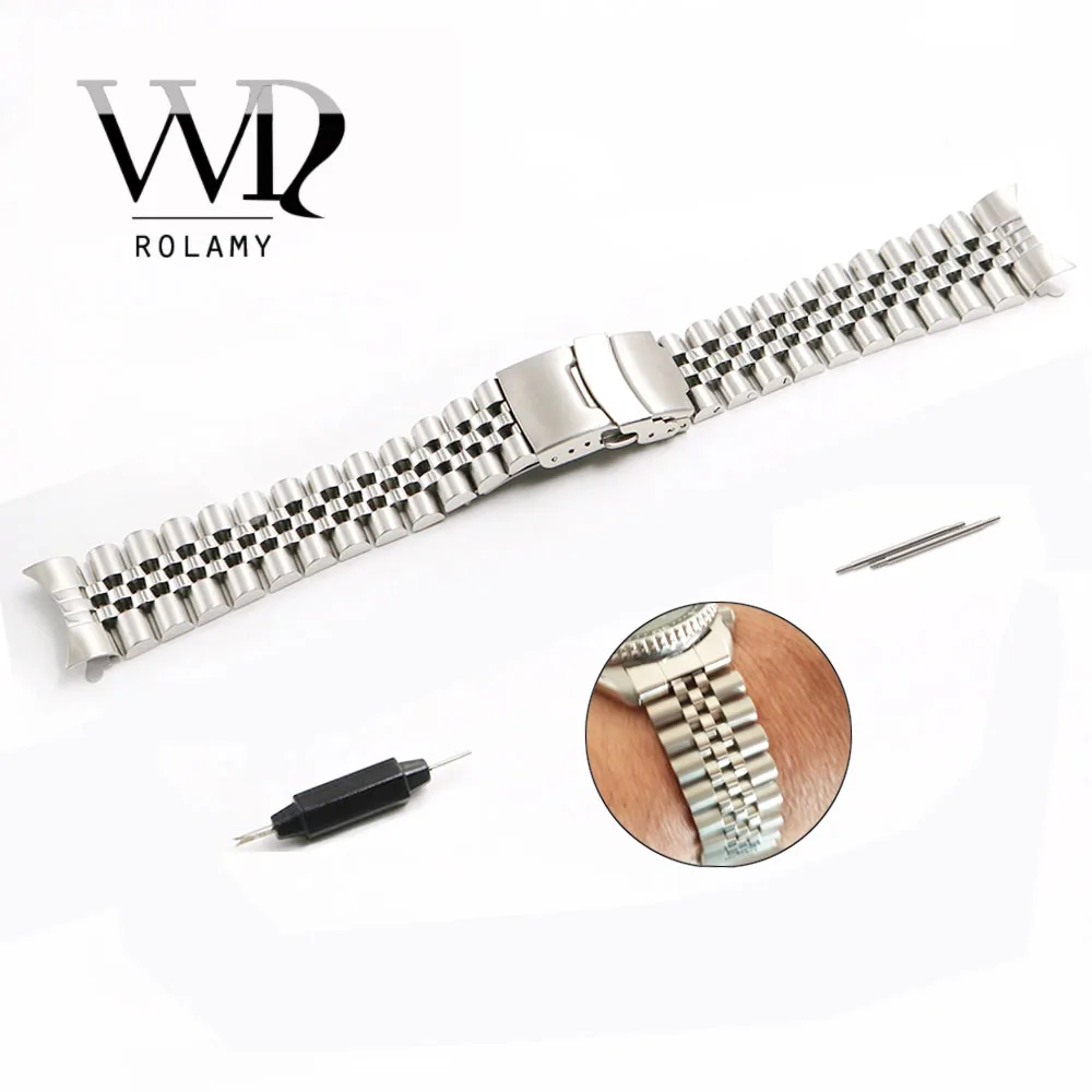 Браслет для часов Rolamy из нержавеющей стали, серебристый изогнутый винтовой браслет с прочными звеньями, 22 мм, винтажный юбилейный браслет для Seiko SKX
Браслет для часов Rolamy из нержавеющей стали, серебристый изогнутый винтовой браслет с прочными звеньями, 22 мм, винтажный юбилейный браслет для Seiko SKX