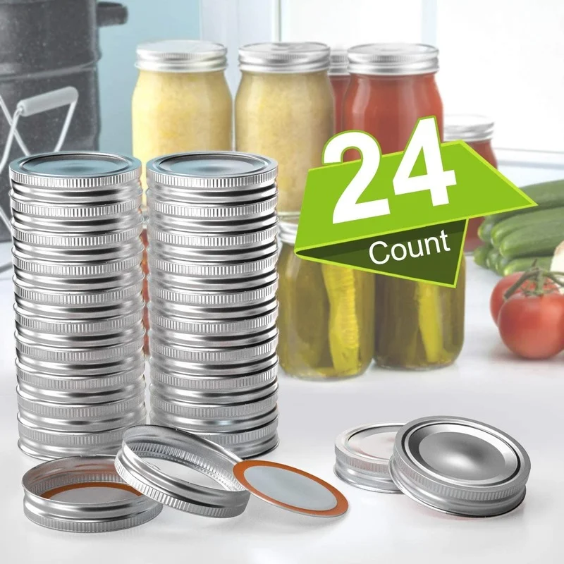 Regular Mouth Canning Lids for Ball Kerr Jars 24-Count Split-Type with Leak proof & Airtight Seal Features Metal Mason Jar Lids
Regular Mouth Canning Lids for Ball Kerr Jars 24-Count Split-Type with Leak proof & Airtight Seal Features Metal Mason Jar Lids