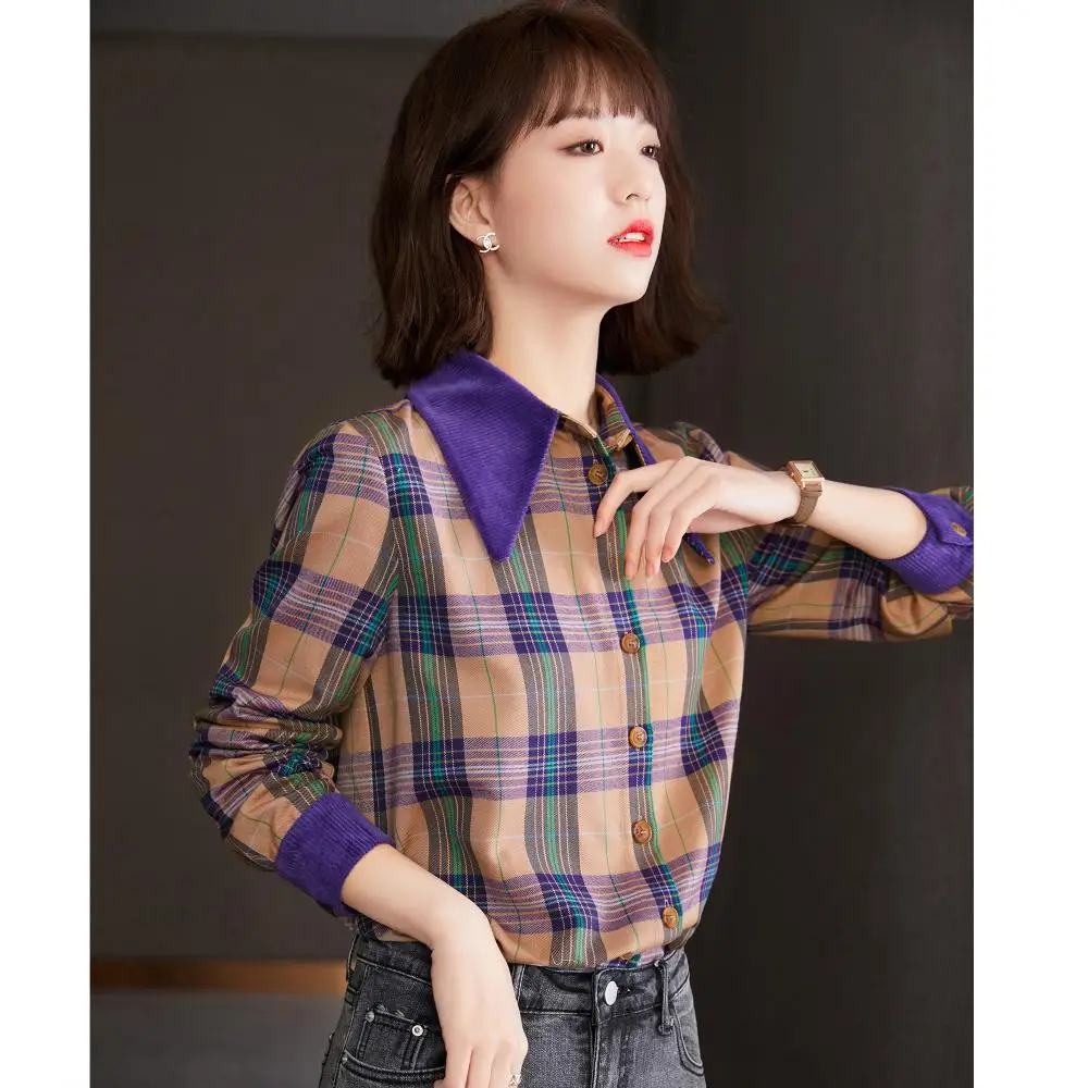 Fashion color contrast stitching plaid shirt women 2021 spring French retro long-sleeved women's top casual hot sale
Fashion color contrast stitching plaid shirt women 2021 spring French retro long-sleeved women's top casual hot sale