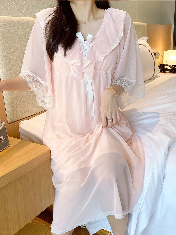 Nightdress women summer pure cotton fairy princess wind and western style lace jumpsuit with chest pad palace sexy pajamas
Nightdress women summer pure cotton fairy princess wind and western style lace jumpsuit with chest pad palace sexy pajamas