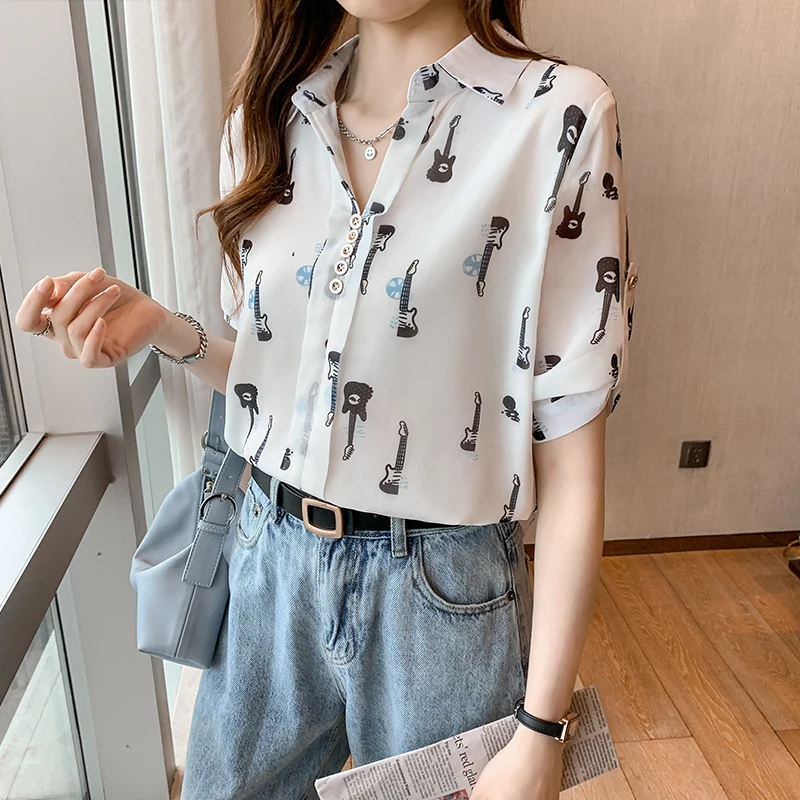 Chiffon Loose Women's Blouses New Casual Blouse Fashion Short Sleeve Top Printing Buttons Polo Shirt Summer Blusas Houthion
Chiffon Loose Women's Blouses New Casual Blouse Fashion Short Sleeve Top Printing Buttons Polo Shirt Summer Blusas Houthion