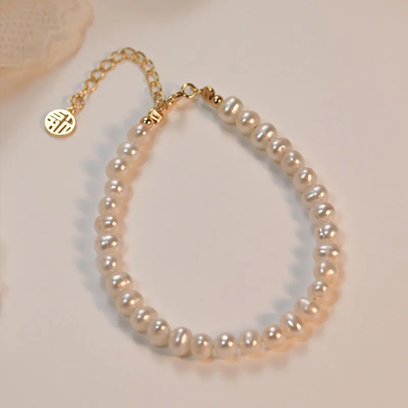 

Женский браслет из натурального жемчуга, элегантный браслет из серебра 2021 пробы с бусинами для девушек, 925