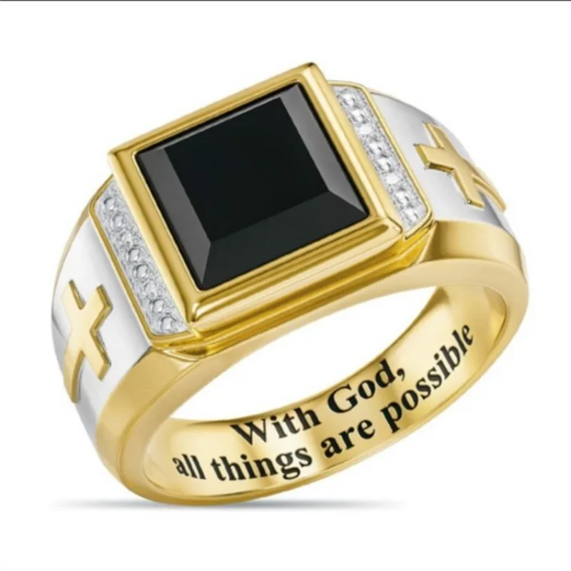 Retro punk style gold inlaid black zircon double cross with diamond men's ring party holiday gift wedding jewelry accessories
Retro punk style gold inlaid black zircon double cross with diamond men's ring party holiday gift wedding jewelry accessories
