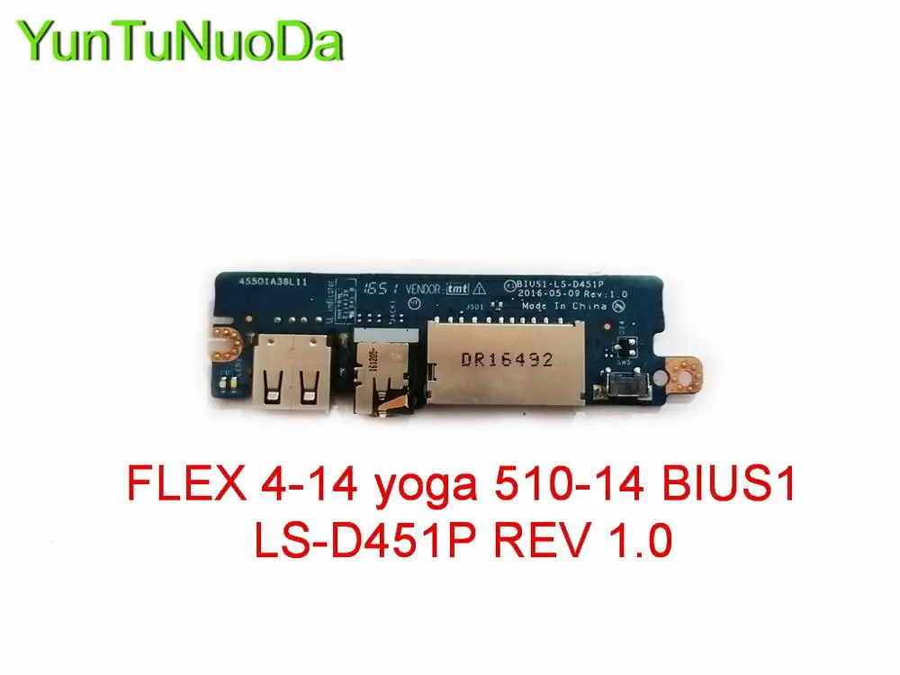 Original for Lenovo FLEX 4-14 yoga 510-14 USB board Audio board FLEX 4-14 yoga 510-14 BIUS1 LS-D451P REV 1.0 tested good
Original for Lenovo FLEX 4-14 yoga 510-14 USB board Audio board FLEX 4-14 yoga 510-14 BIUS1 LS-D451P REV 1.0 tested good