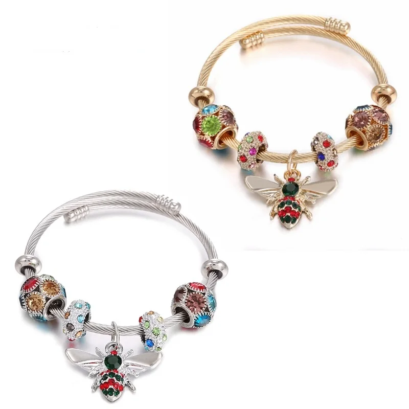 

Alloy inlaid artificial gem bracelet, designed for women, with charming bracelet and luxurious jewelry insect bee shape