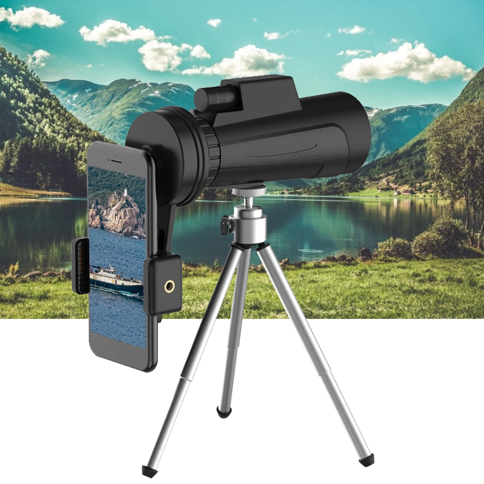 Monocular Telescope 12X50 HD Monocular Telescope with Tripod and Smartphone Holder
Monocular Telescope 12X50 HD Monocular Telescope with Tripod and Smartphone Holder