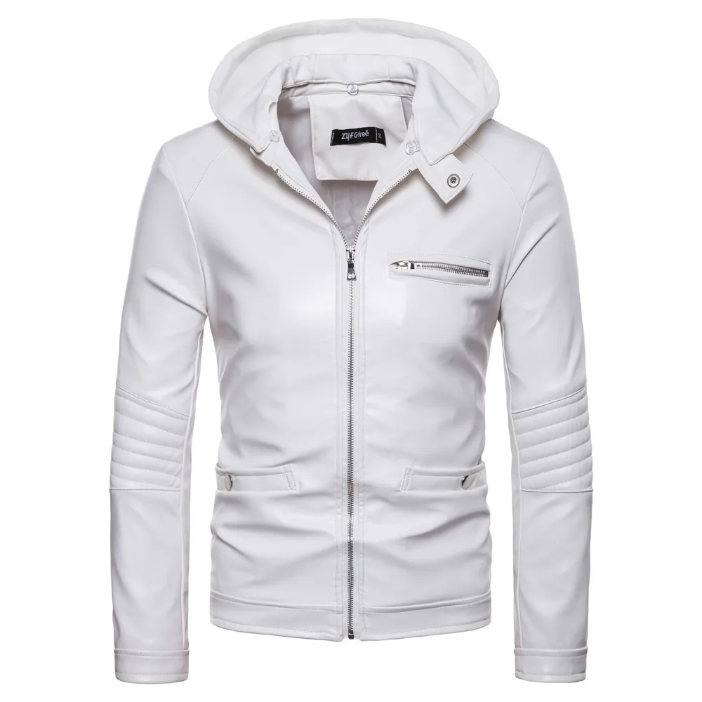 Leather Autumn and Winter New Men's Casual Hooded Fake Two White Motorcycle Mens Leather Jacket Men Clothes 2020 White Coat Men
Leather Autumn and Winter New Men's Casual Hooded Fake Two White Motorcycle Mens Leather Jacket Men Clothes 2020 White Coat Men