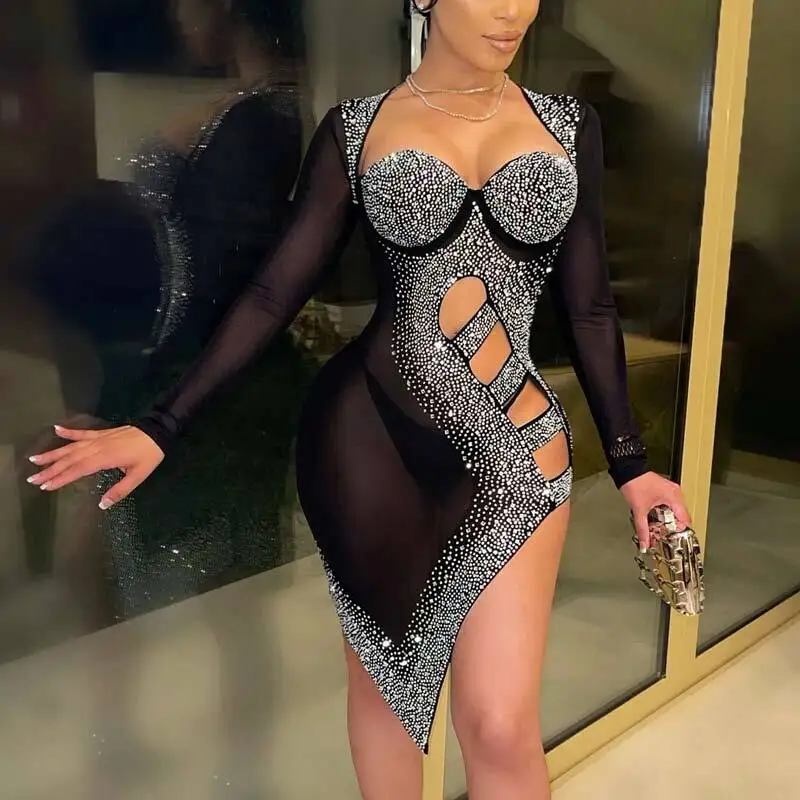 Women Sexy Long Sleeve Sequins Rhinestone Sheer Mesh Hollow Out Party Evening Bodycon Dress
Women Sexy Long Sleeve Sequins Rhinestone Sheer Mesh Hollow Out Party Evening Bodycon Dress