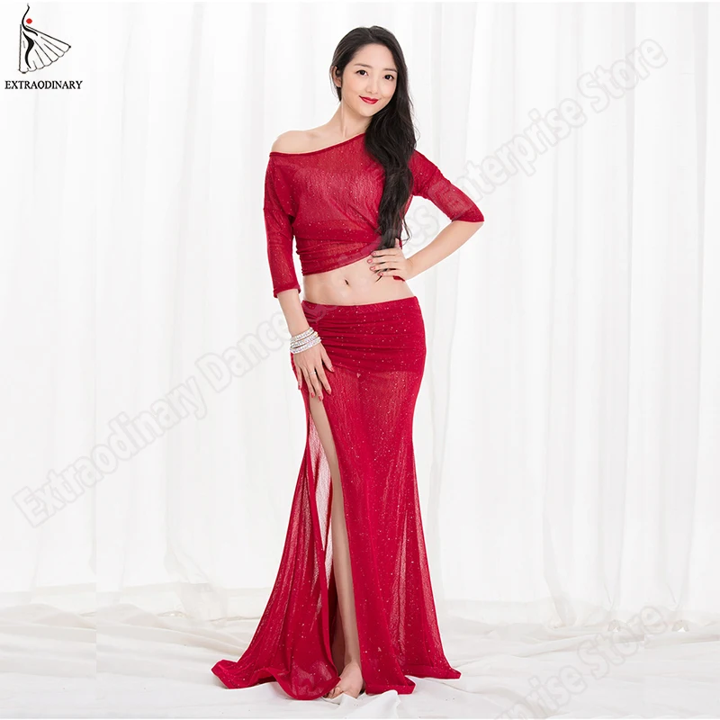 Women Practice Clothes Belly Dance Costume Top Half Sleeve Long Skirt Sexy Set Stage Performance Sequins 2 Piece 5 Colors
Women Practice Clothes Belly Dance Costume Top Half Sleeve Long Skirt Sexy Set Stage Performance Sequins 2 Piece 5 Colors
