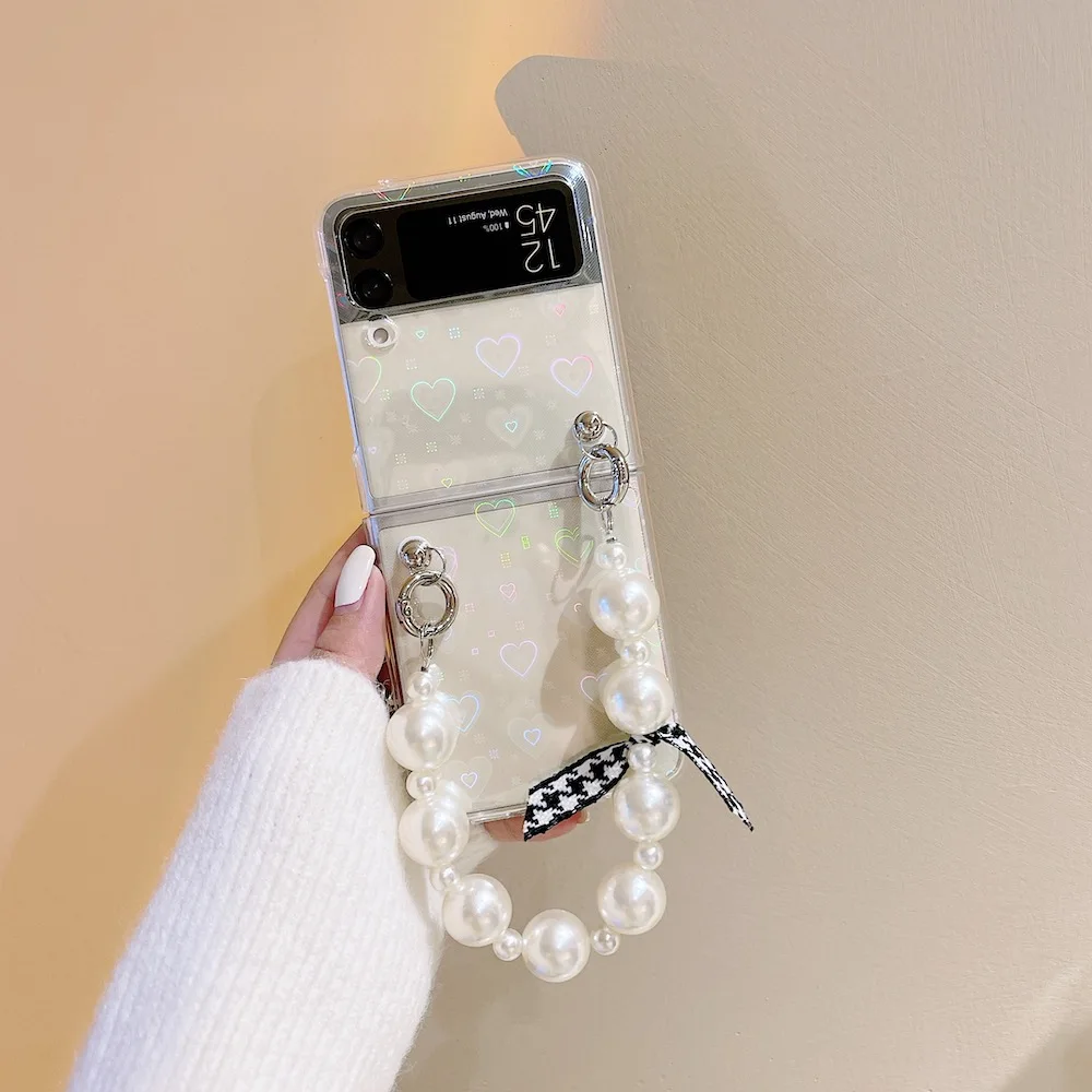 Cute Luxury Pearl Bracelet Phone Case for Samsung Galaxy Z Flip 3 ZFlip3 Lovely Glitter Laser Clear Heart Soft Cover Kickstand
Cute Luxury Pearl Bracelet Phone Case for Samsung Galaxy Z Flip 3 ZFlip3 Lovely Glitter Laser Clear Heart Soft Cover Kickstand