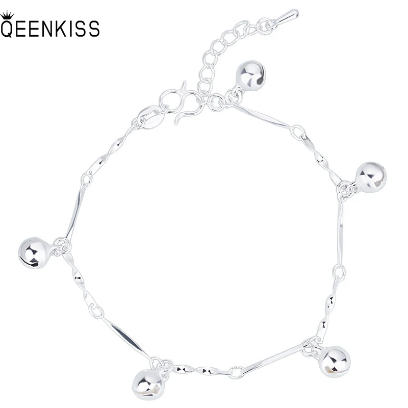 

QUEENKISS BT619 2022 Fine Jewelry Wholesale Fashion Lady Girl Birthday Wedding Gift Bells 925 Sterling Silver Pendant Bracelet