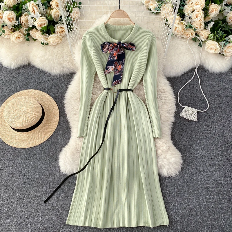 

spring knitting dress sense of the new design scarves led stretch long qiu dong render dress of cultivate morality